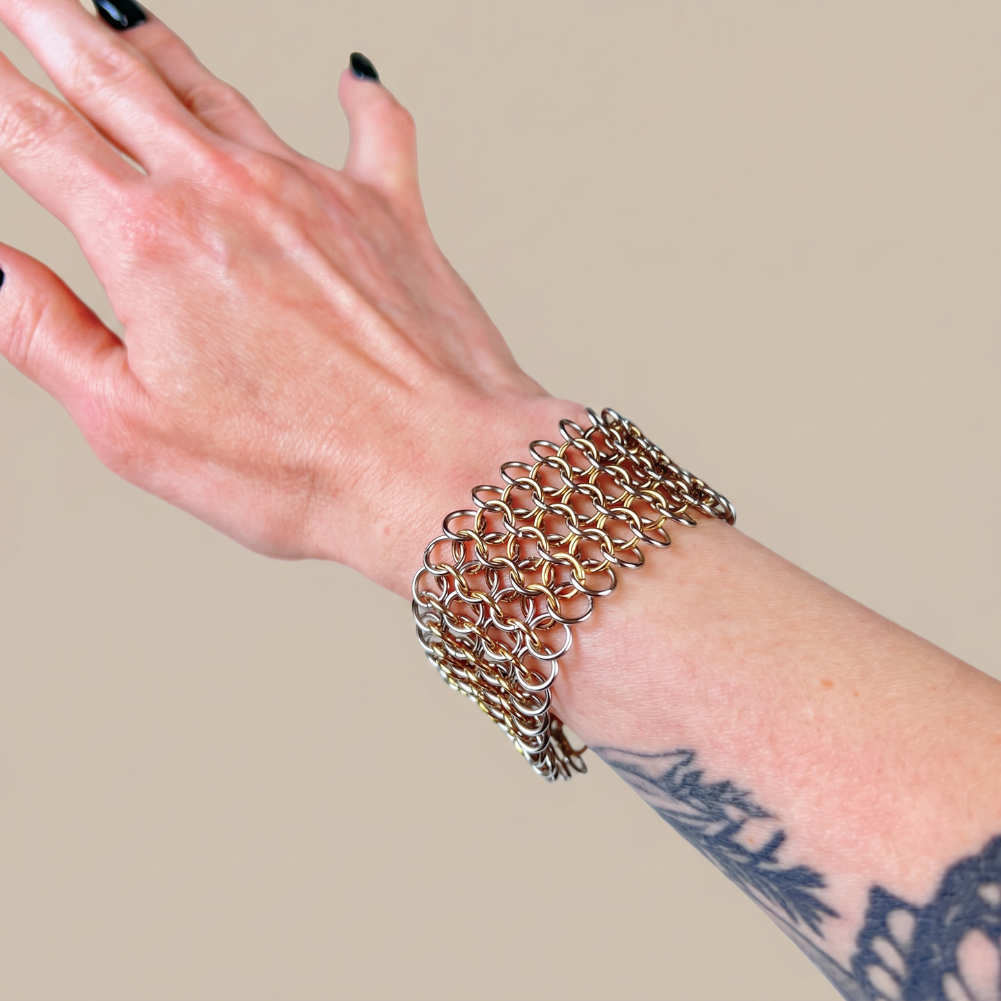 Chainmail bracelet European 4 in 1 silver and gold tones Baguette Magick