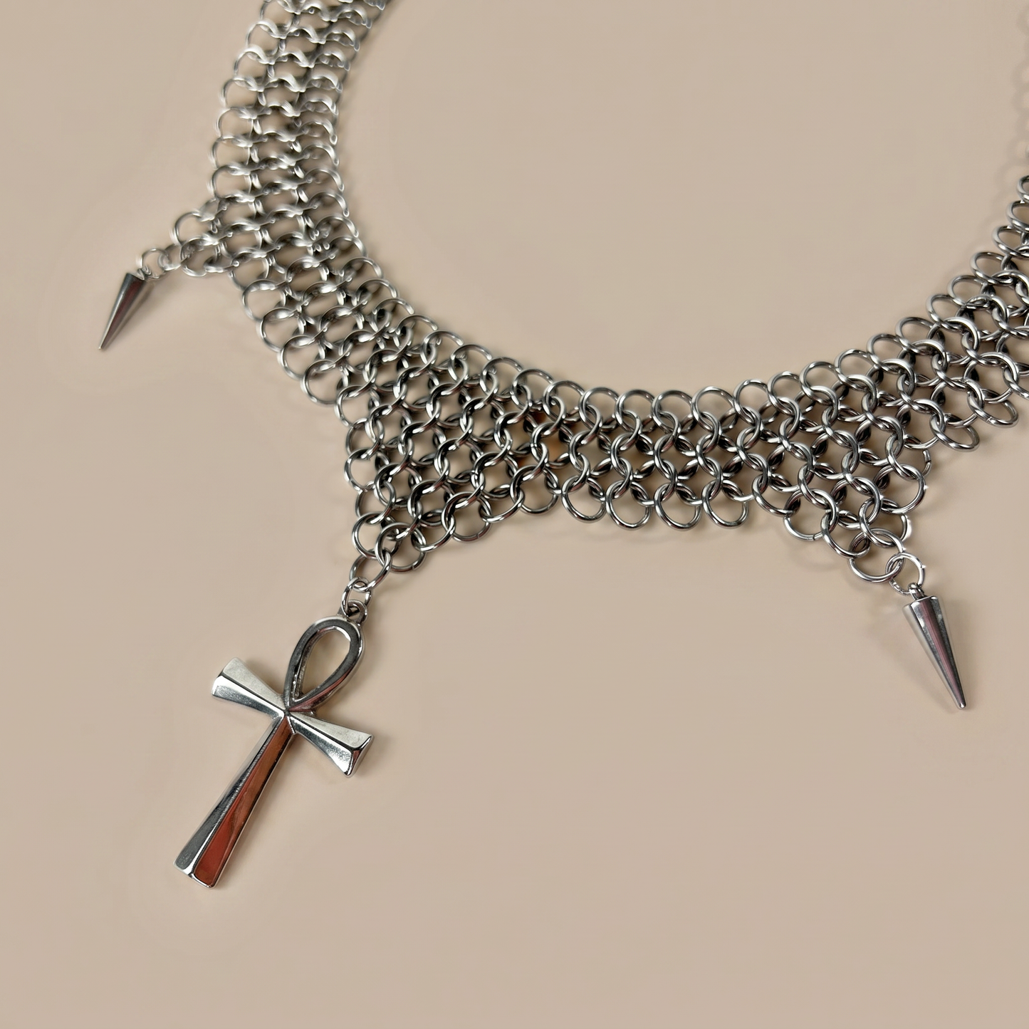 Ankh chainmail choker European 4 in 1 necklace