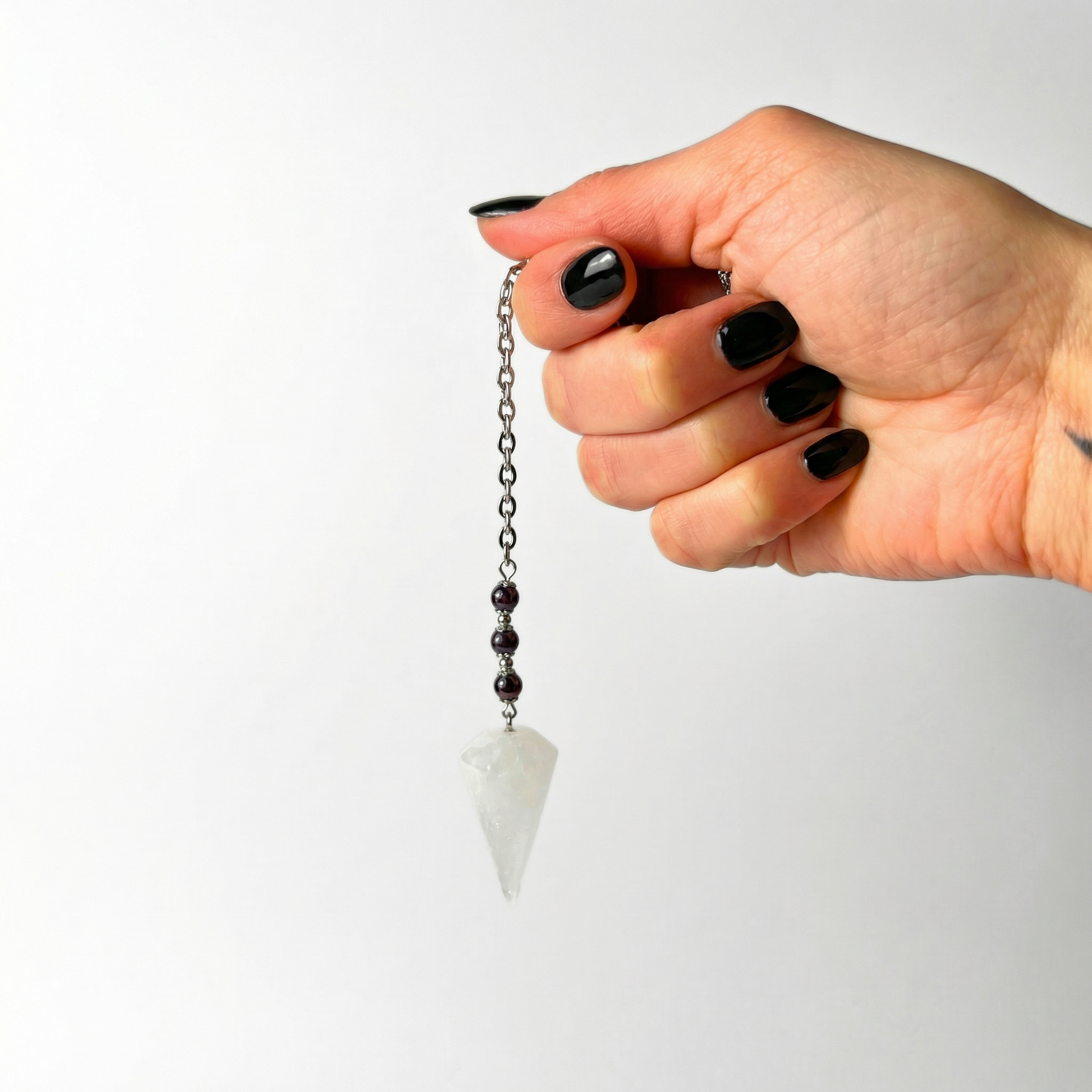 Quartz, garnet and obsidian snake dowsing pendulum Baguette Magick