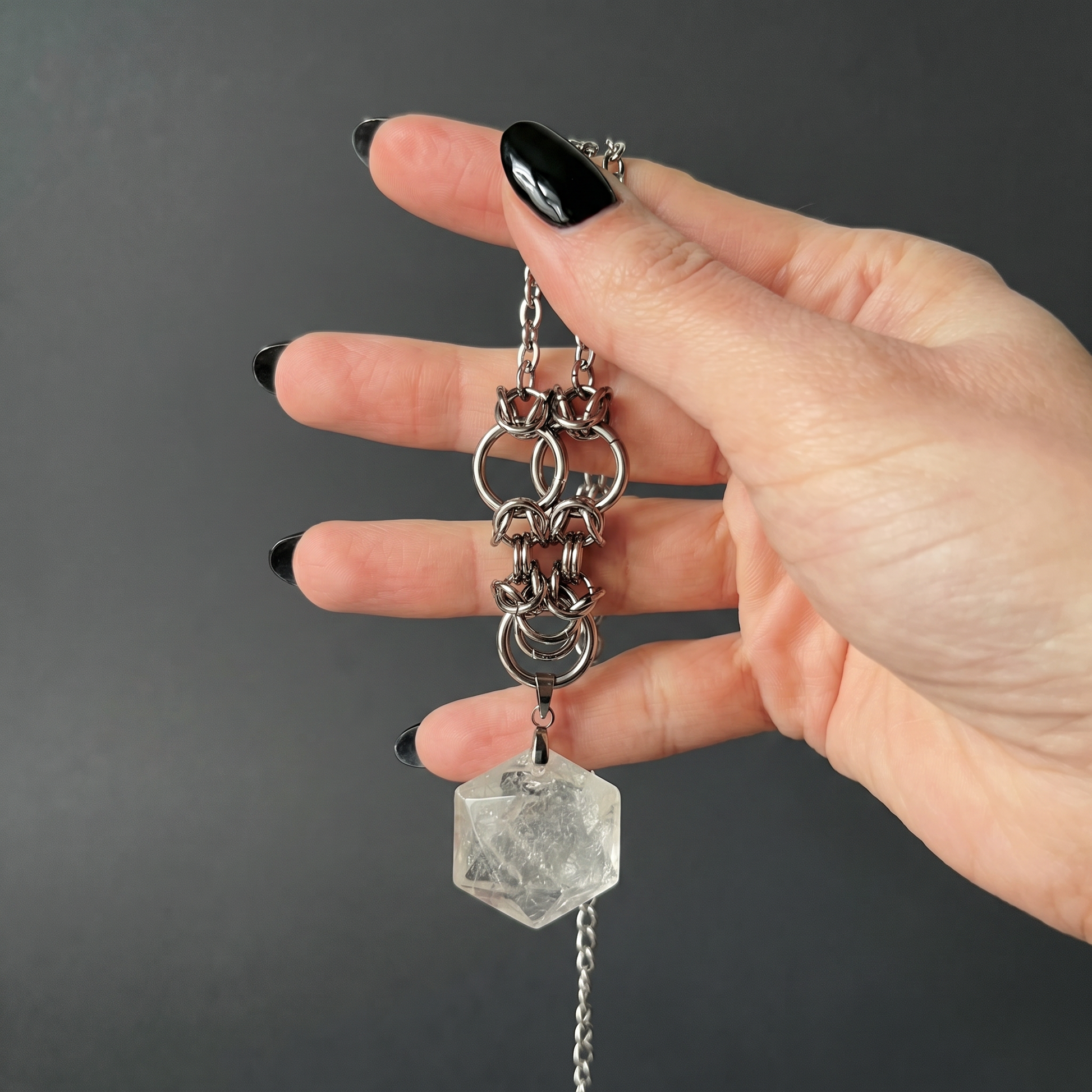 Quartz hexagram necklace with chainmail accents Baguette Magick