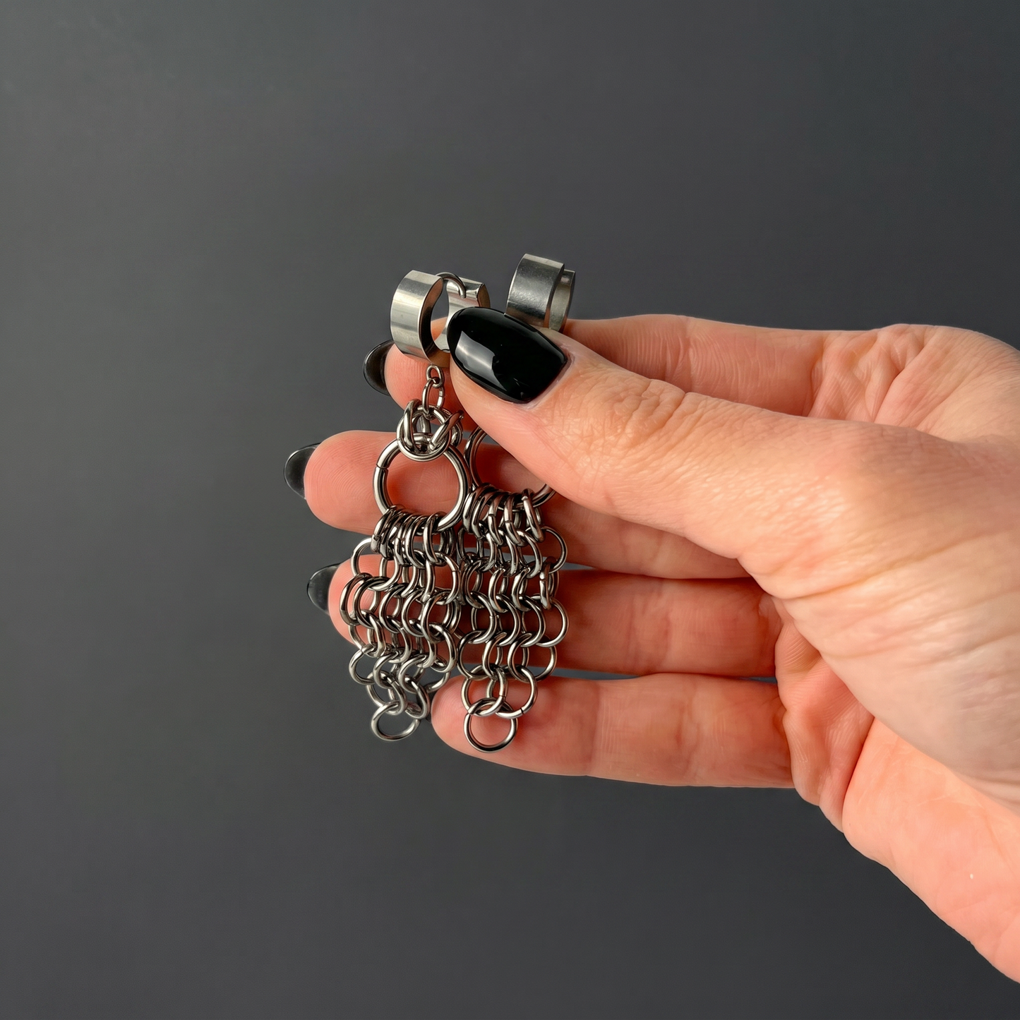 Chainmail earrings, Byzantine and European, stainless steel