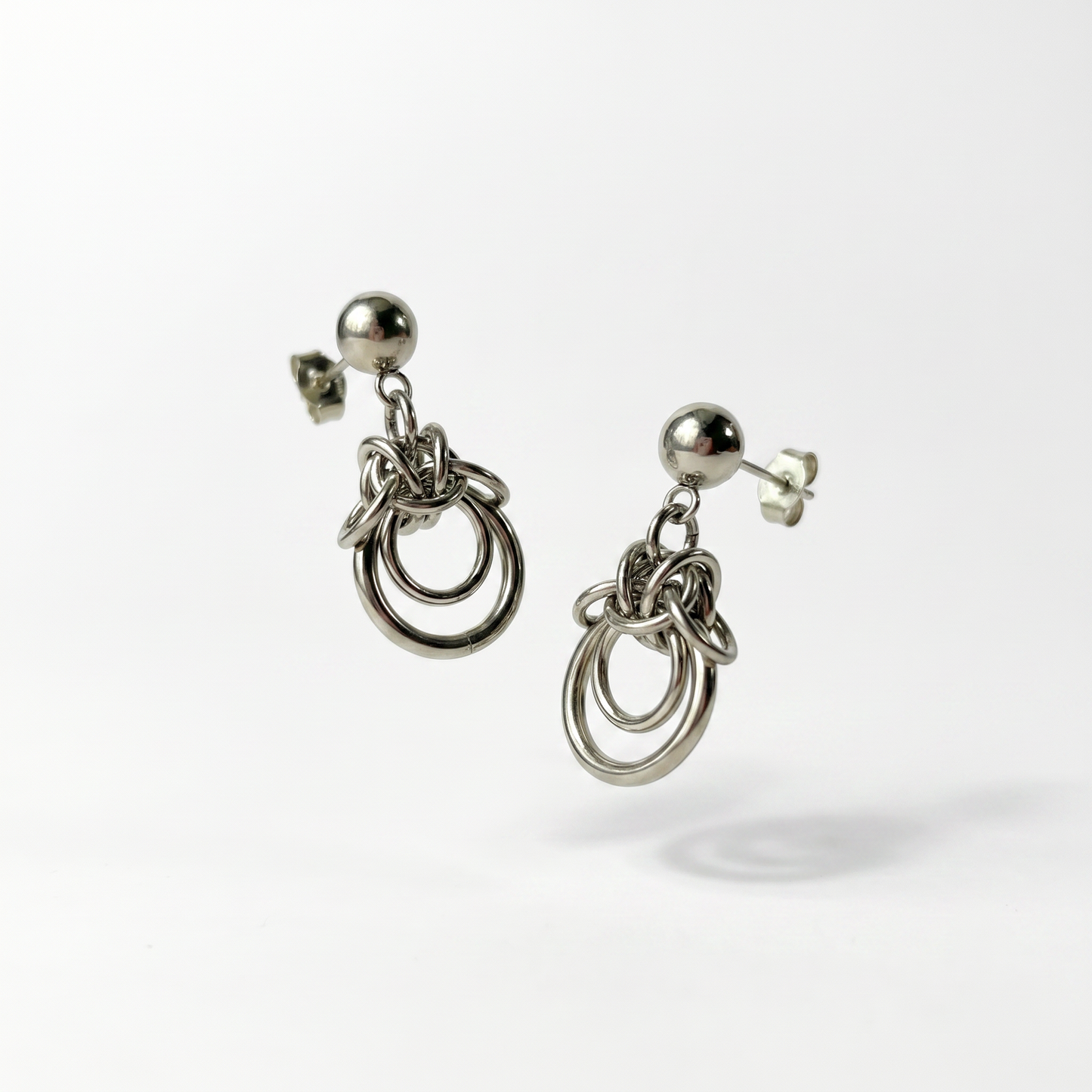 Chainmail stud earrings, Byzantine and double loop Baguette Magick