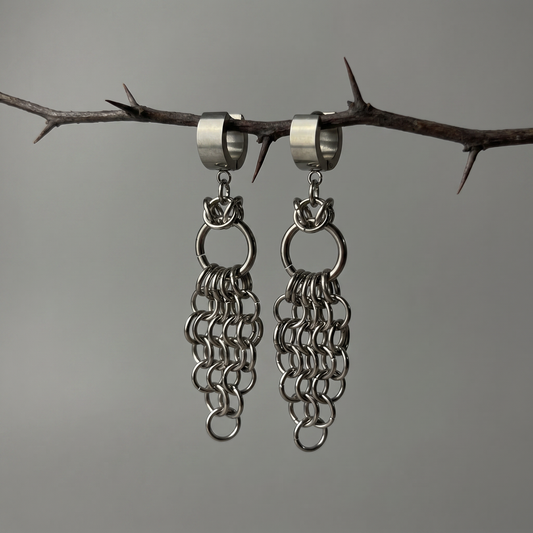 Chainmail earrings, Byzantine and European, stainless steel