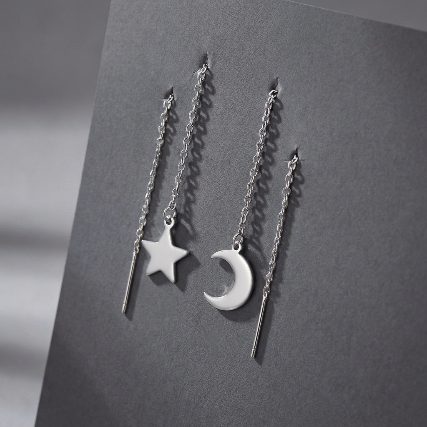 Crescent moon and star threader earrings Baguette Magick