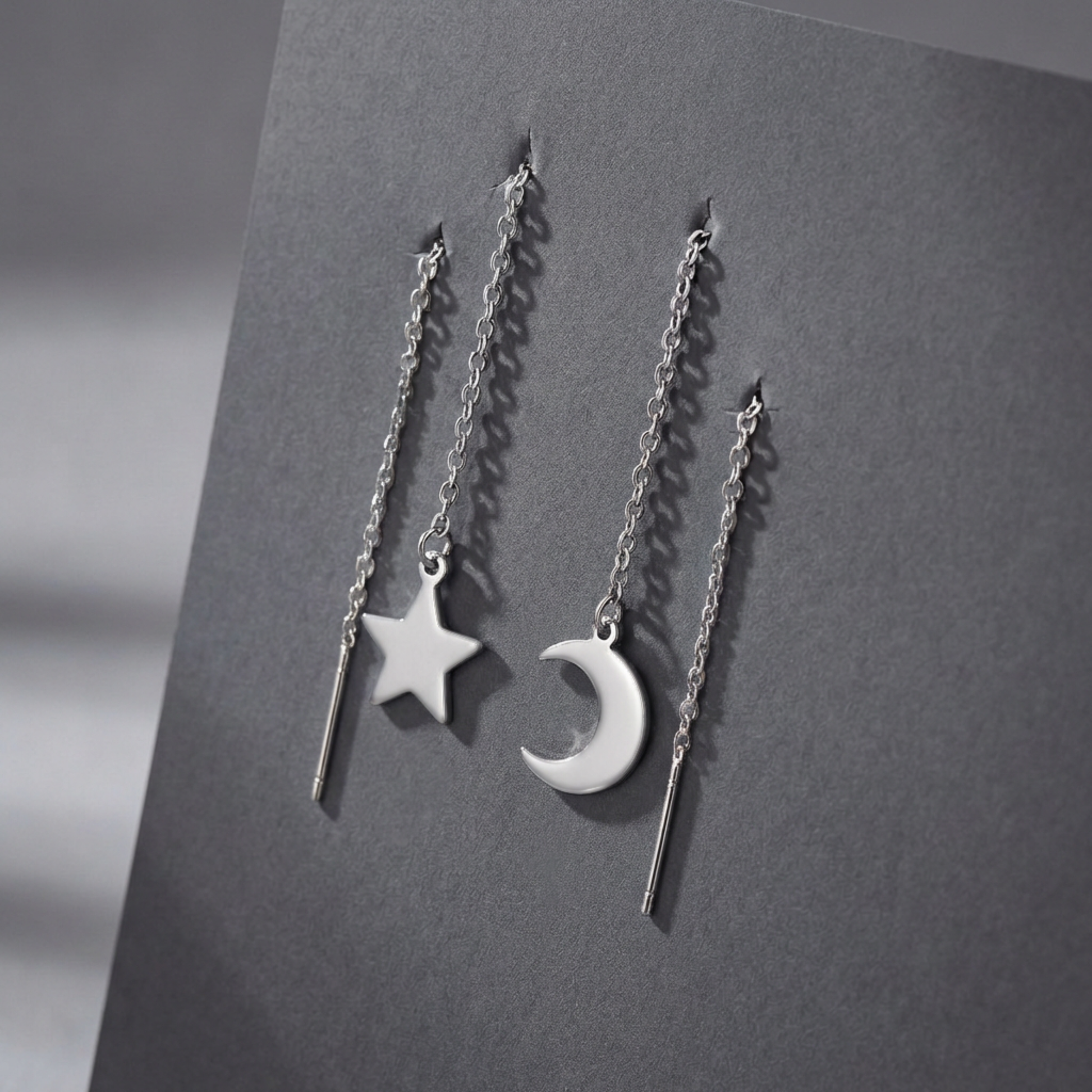 Crescent moon and star threader earrings Baguette Magick
