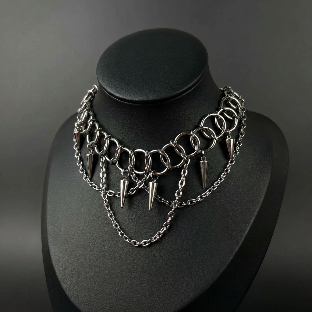 Centipede gothic chainmail choker, spikes and chains Baguette Magick