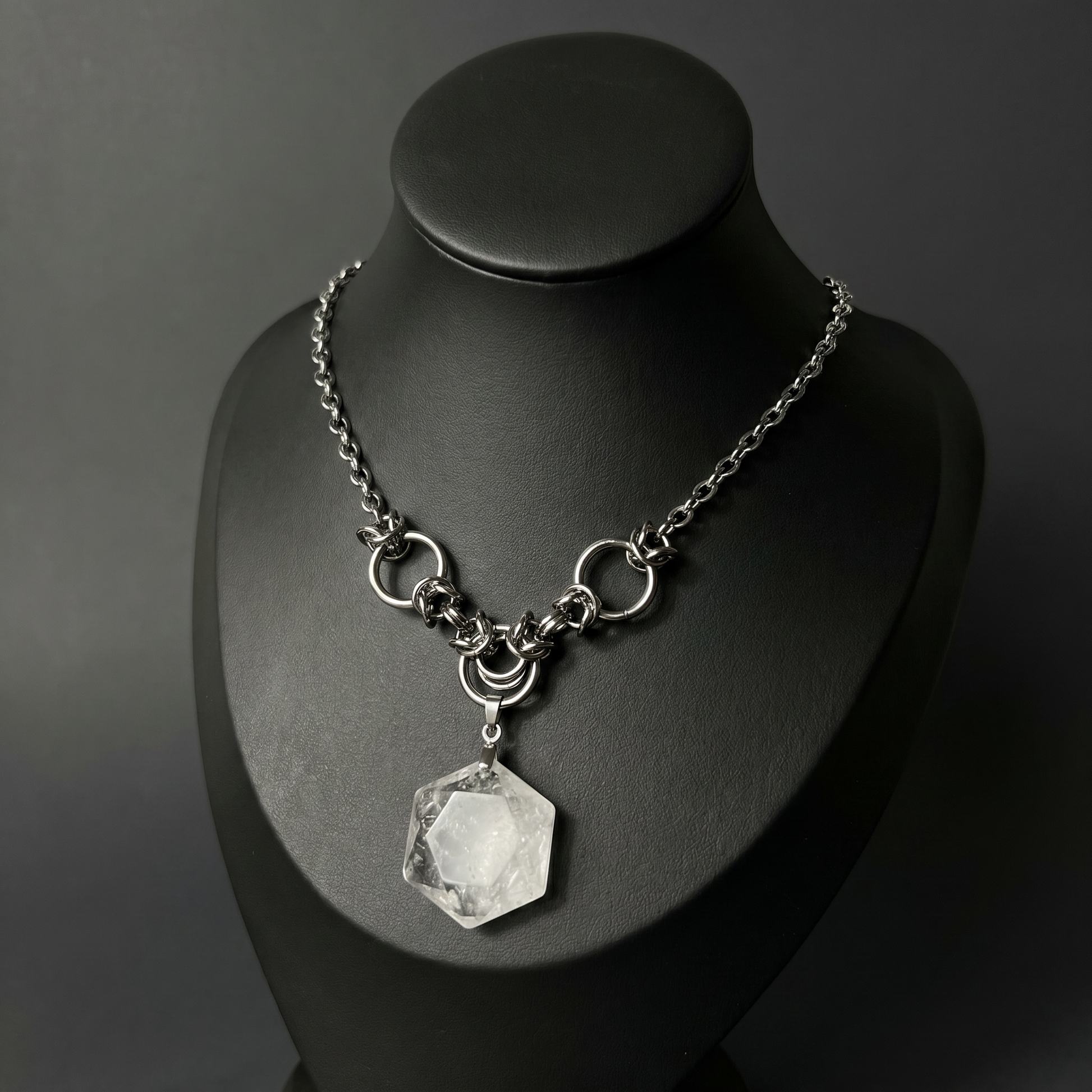 Quartz hexagram necklace with chainmail accents Baguette Magick