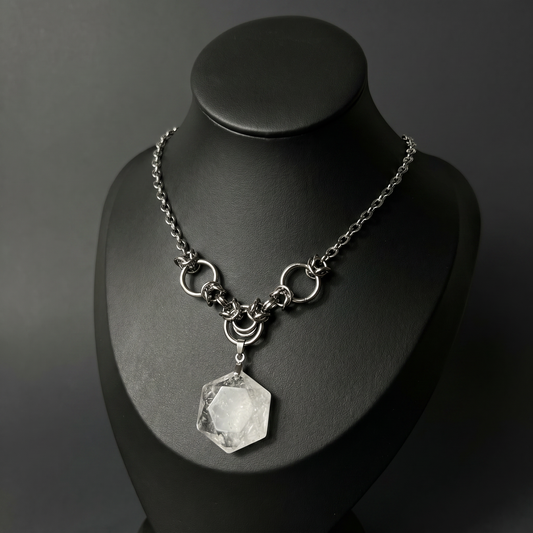 Quartz hexagram necklace with chainmail accents Baguette Magick