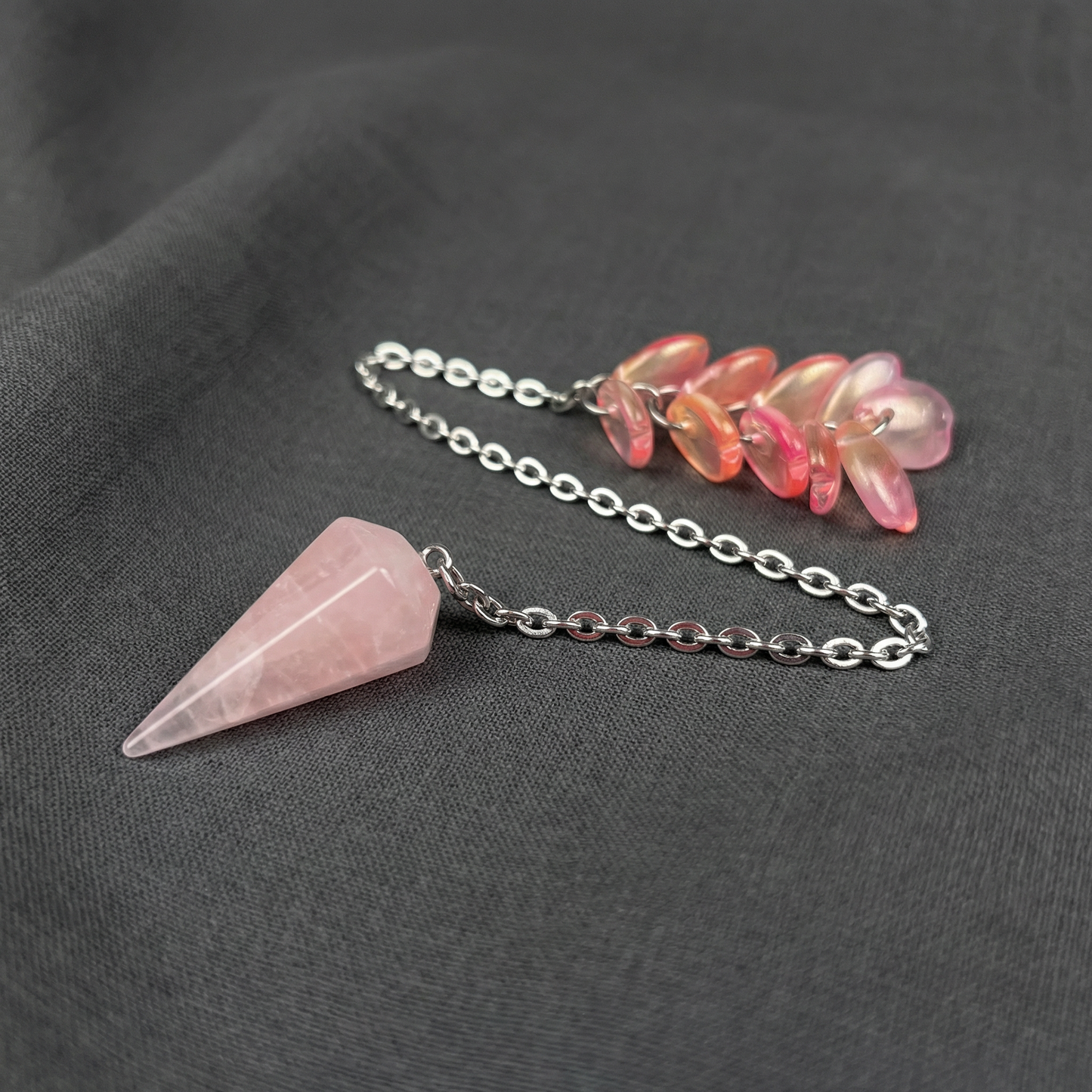 Rose quartz and sakura petals dowsing pendulum