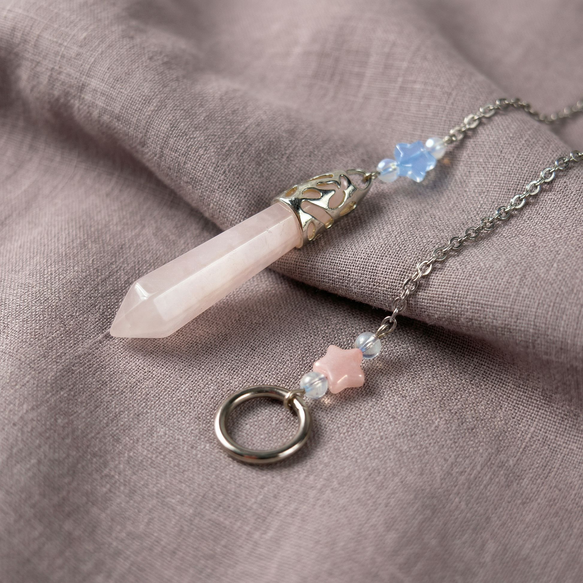 Rose quartz and Opalite stars pendulum Baguette Magick