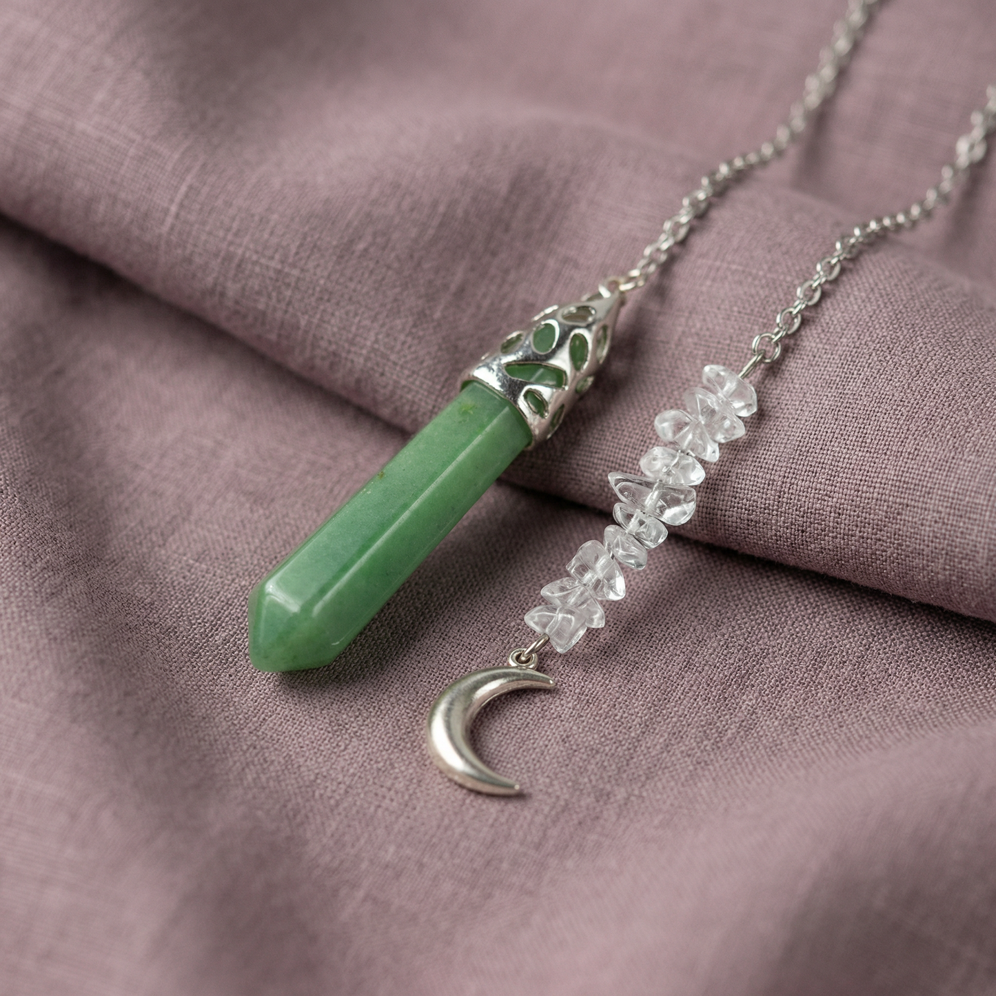 Aventurine and quartz Moon pendulum Baguette Magick