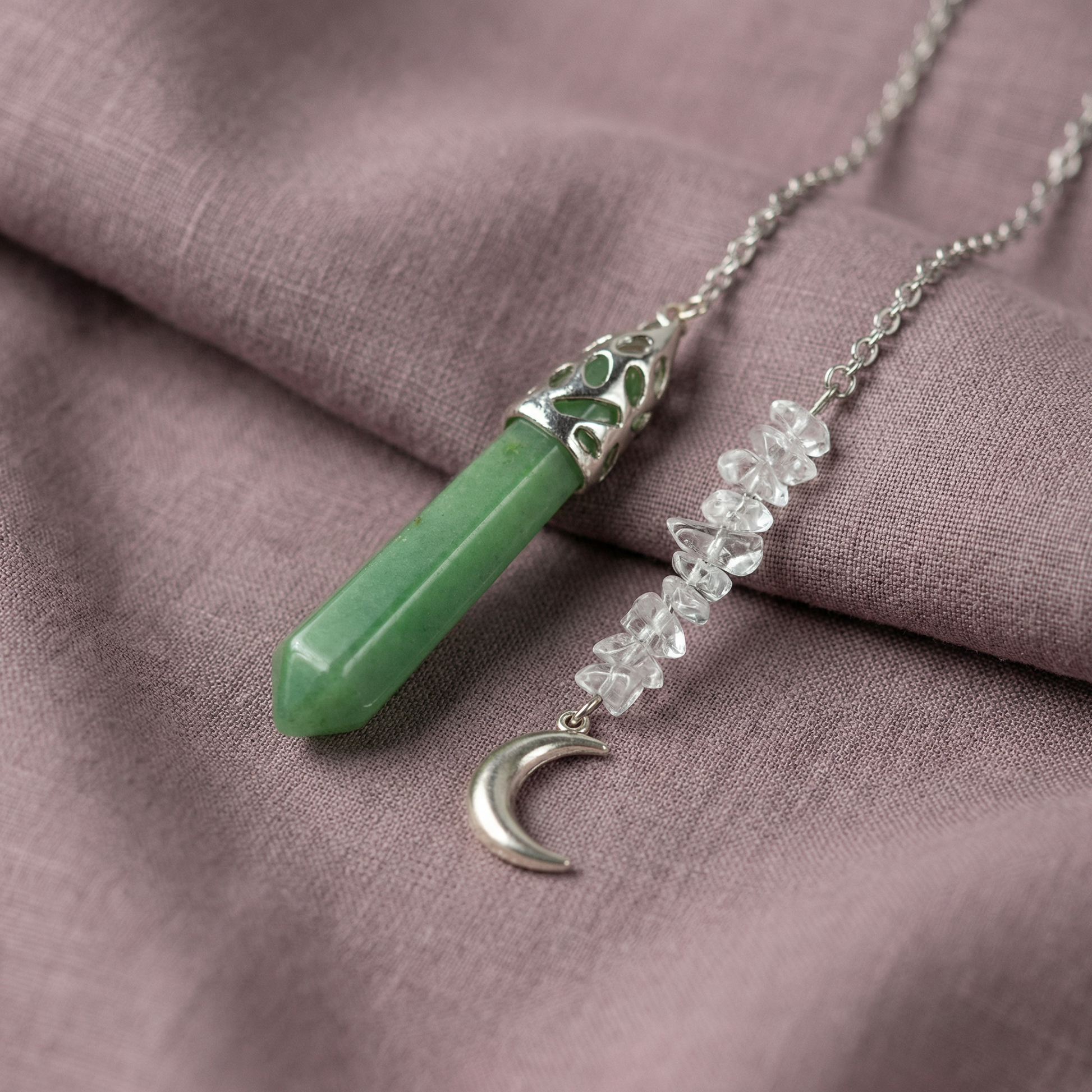 Aventurine and quartz Moon pendulum Baguette Magick