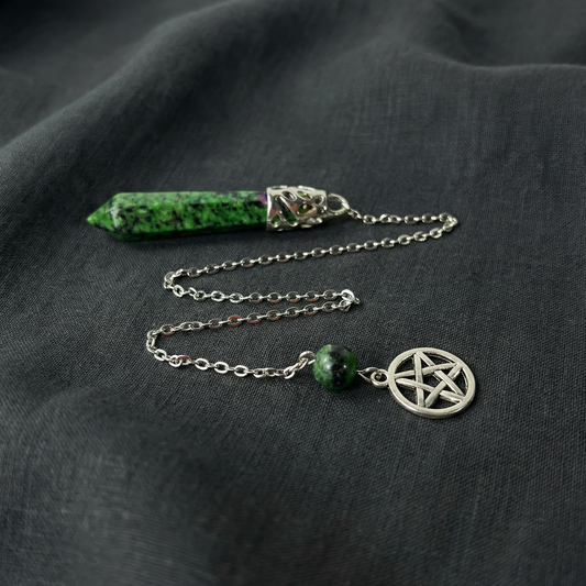 Ruby in Zoisite Anyolite and pentacle dowsing pendulum Baguette Magick