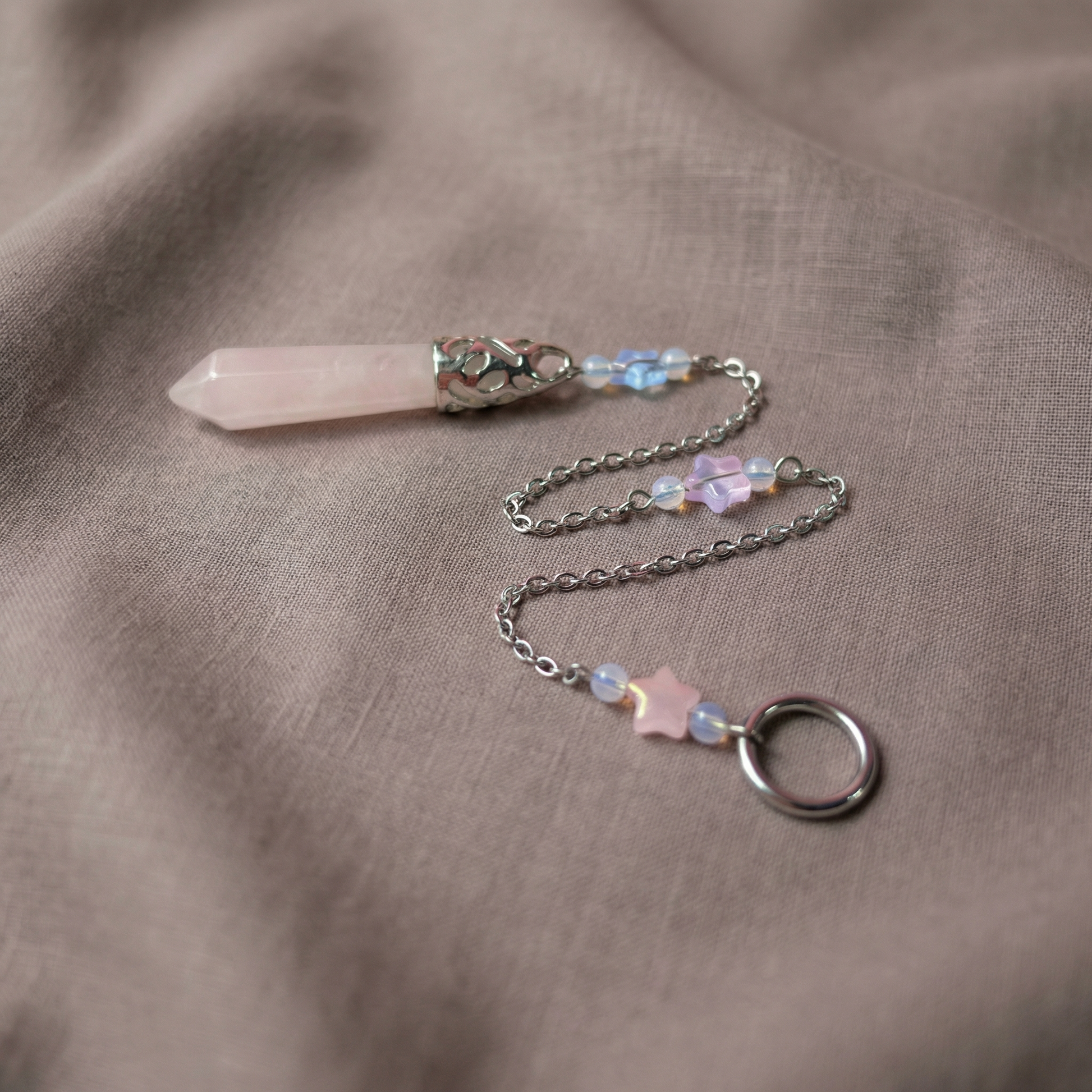 Rose quartz and Opalite stars pendulum Baguette Magick