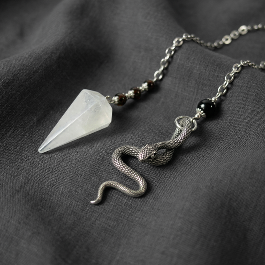 Quartz, garnet and obsidian snake dowsing pendulum