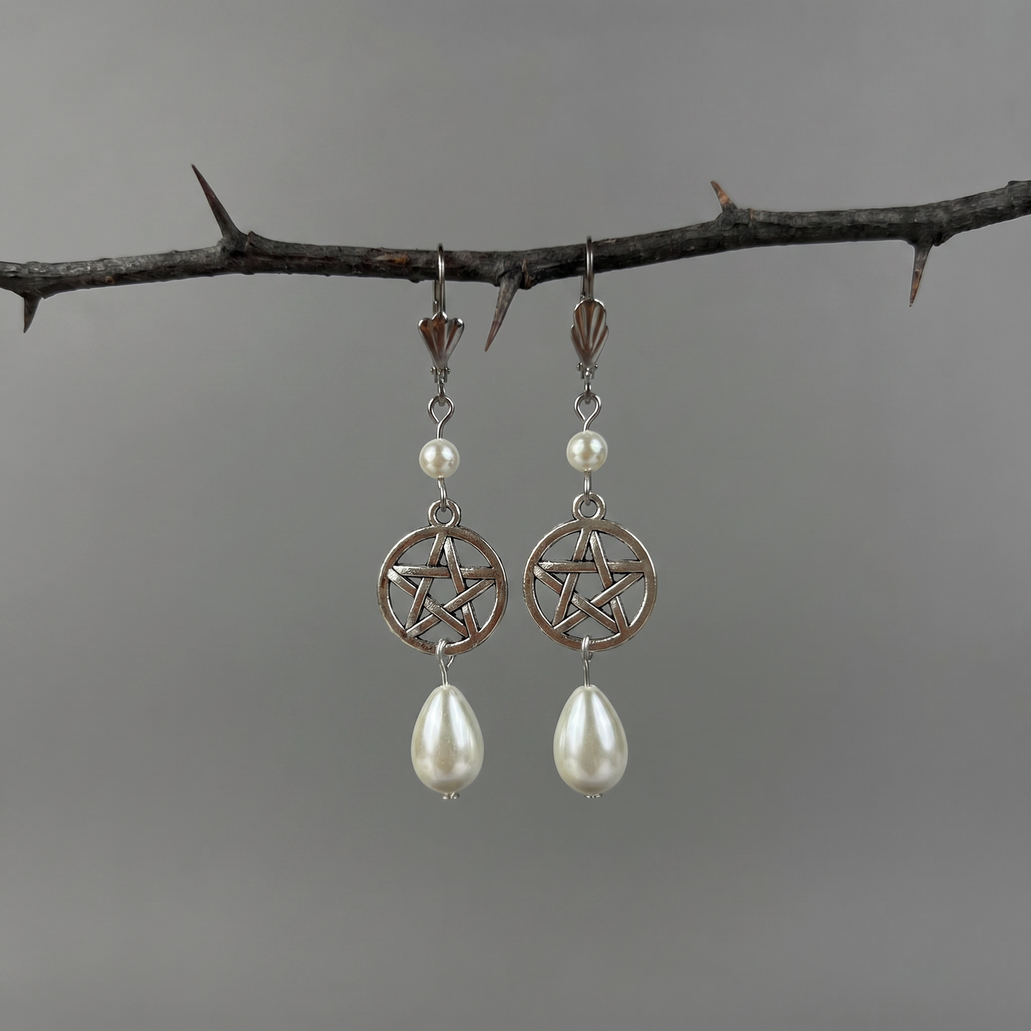Victorian Edwardian pentacle and pearls teardrop earrings