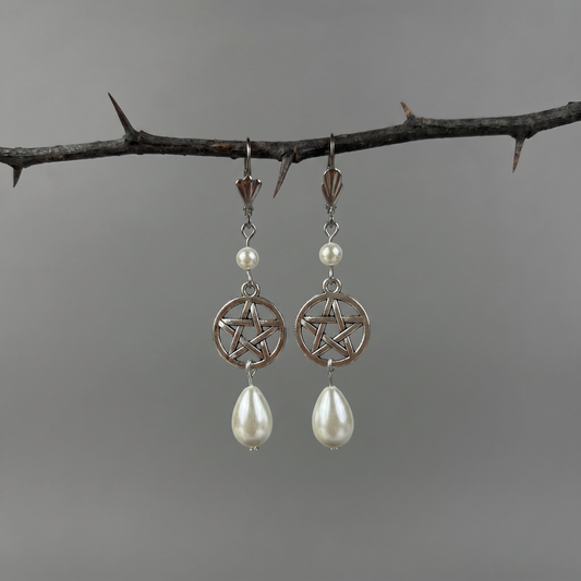 Victorian Edwardian pentacle and pearls teardrop earrings