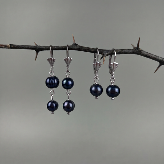 Victorian baroque black pearl earrings Baguette Magick