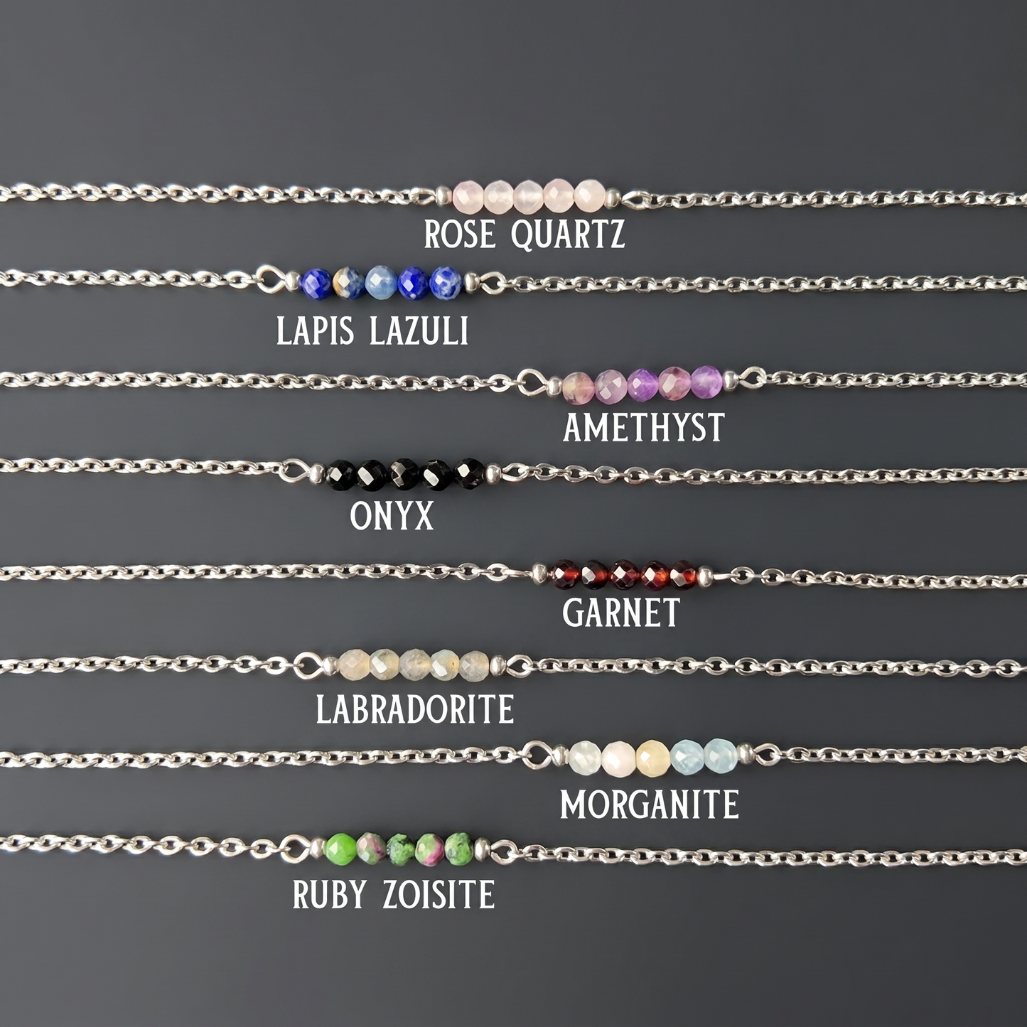 Faceted beads gemstone necklace Baguette Magick