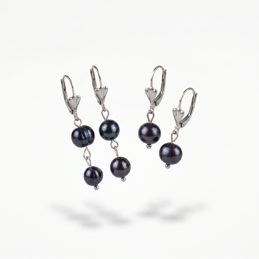 Boucles d'oreilles baroques victoriennes en perles noires
