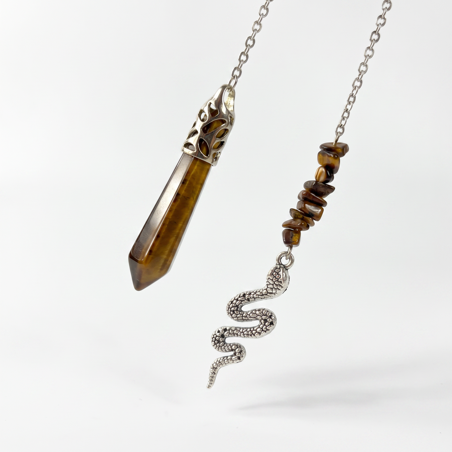 Pendule de divination oeil de tigre et serpent