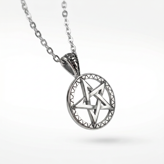 Pentacle big pendant necklace, stainless steel
