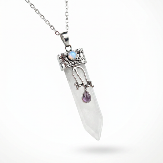 Collier boho sorcier en quartz Art nouveau et pierres précieuses opalite