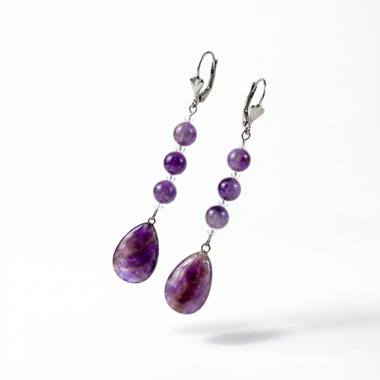 Boucles d’oreilles art déco perlées d’améthyste