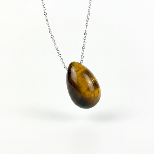 Collier œuf en pierre précieuse œil de tigre