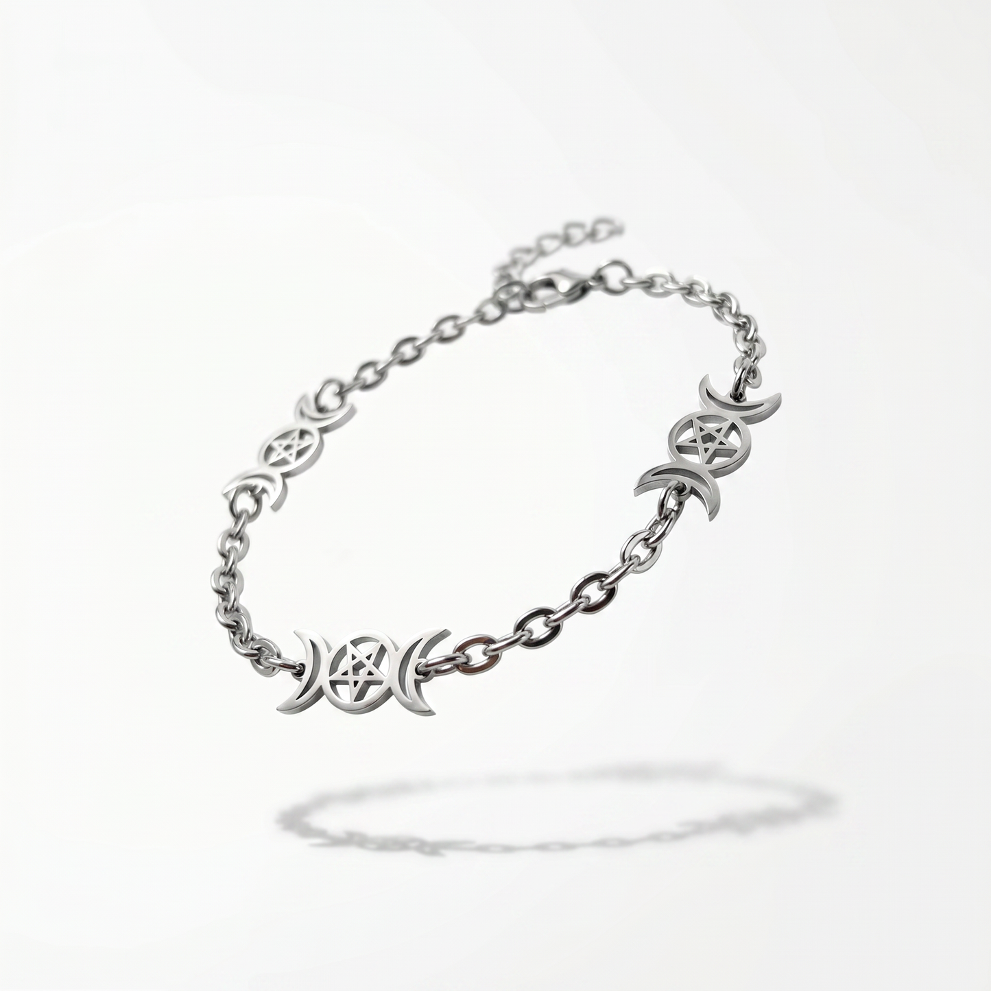 Bracelet triple lune et pentacle, bijou de sorcière wiccane, bracelet en acier inoxydable