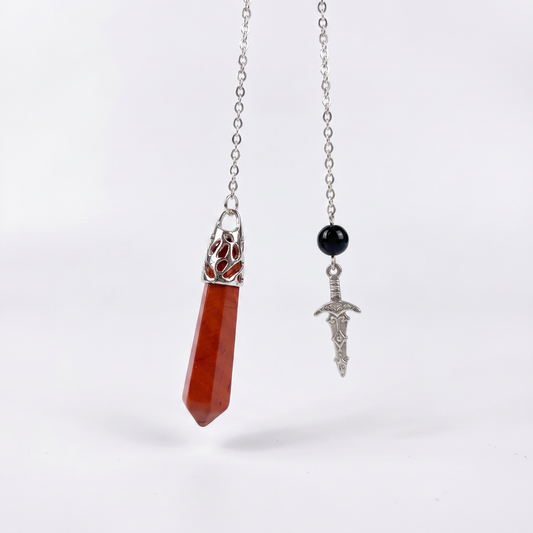 Pendule dague en jaspe rouge et obsidienne