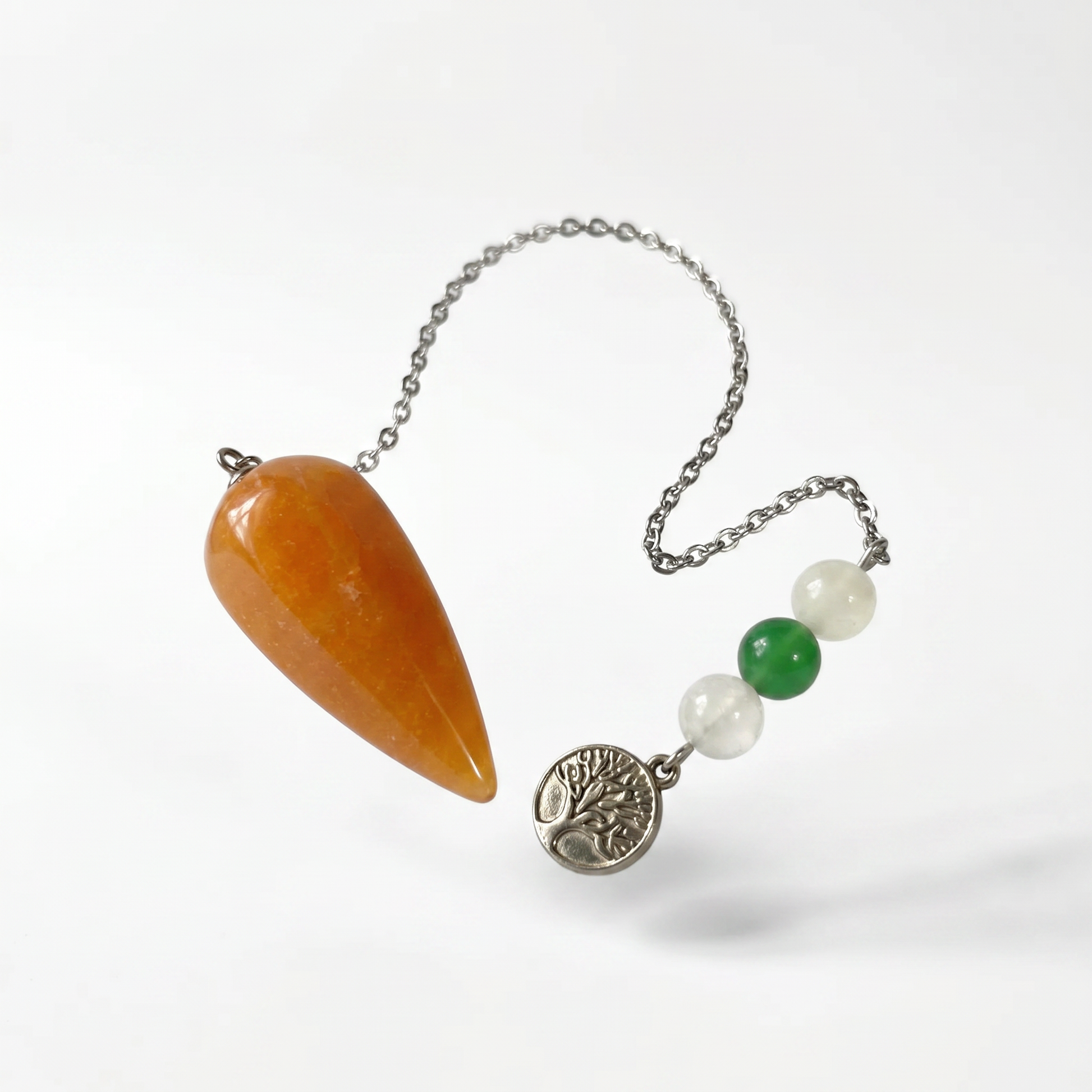 Orange and green aventurine, clear quartz, and tree of life pendulum Baguette Magick
