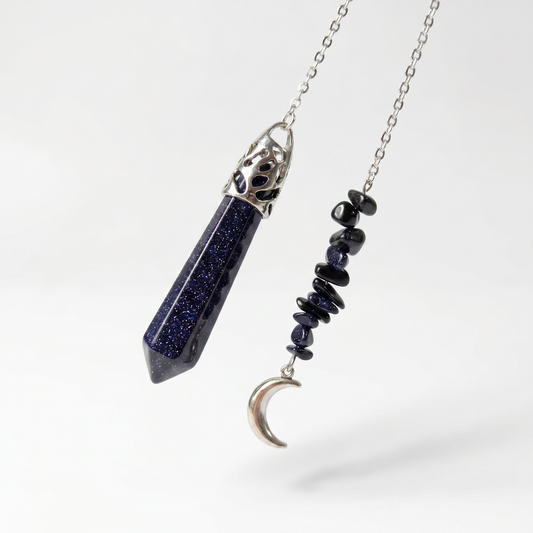 Blue sandstone pendulum with a Moon charm