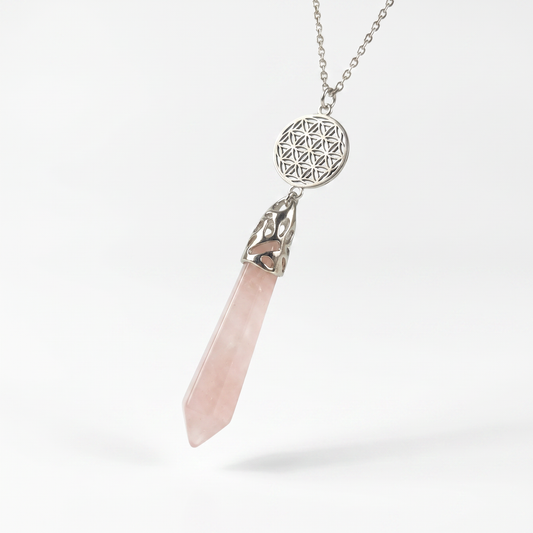 Rose quartz flower of life pendulum necklace