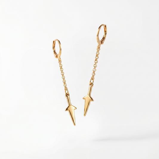 Boucles d'oreilles kunai, pendantes plaqué or