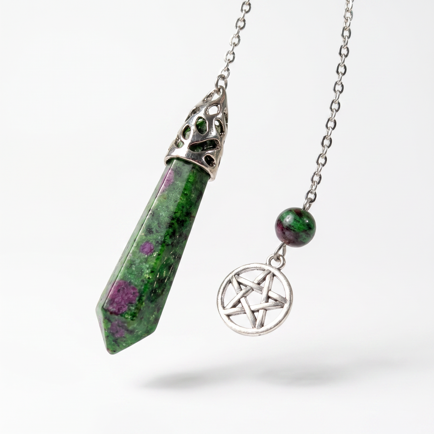 Ruby in Zoisite Anyolite and pentacle dowsing pendulum