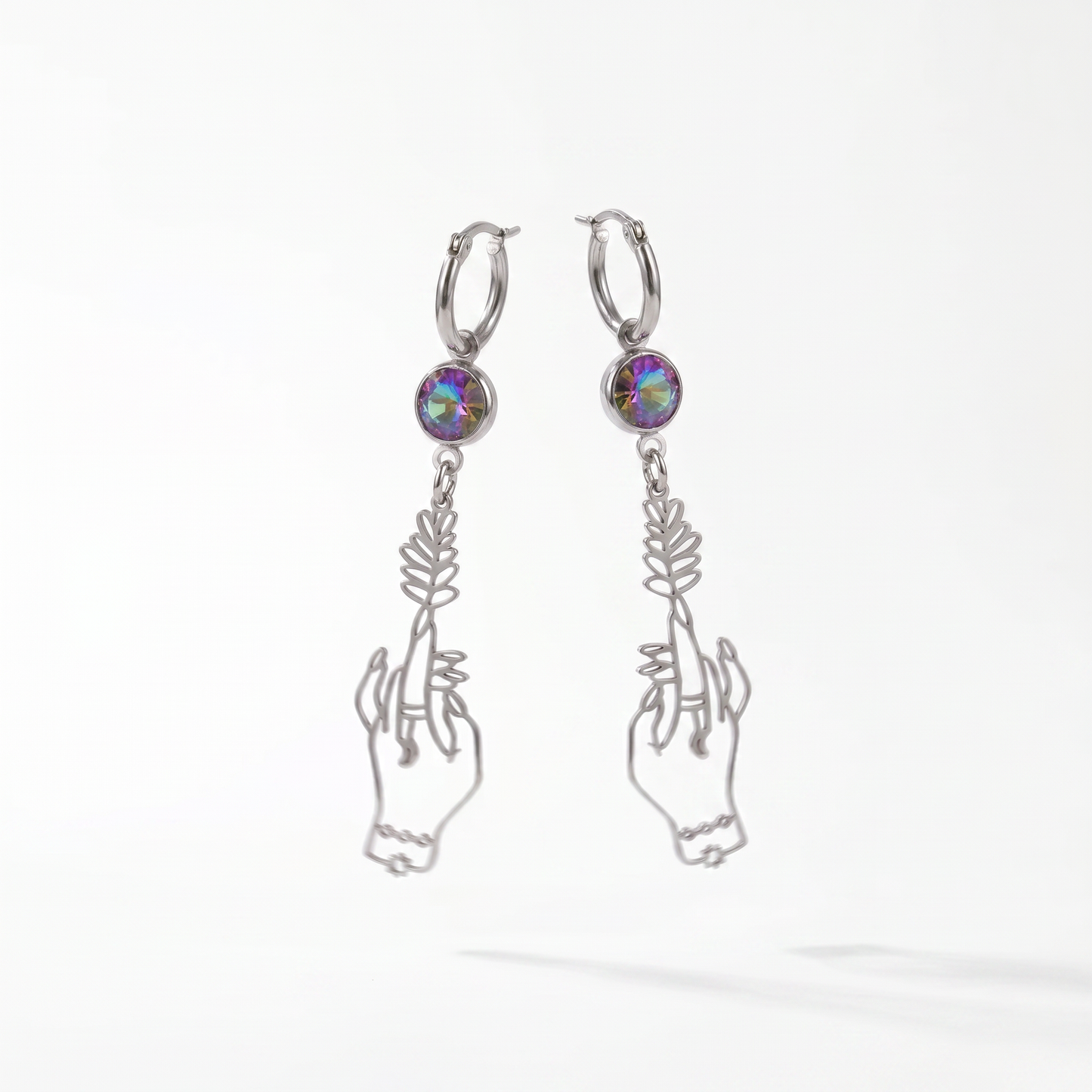 Boucles d'oreilles mains de sorcière avec strass colorés