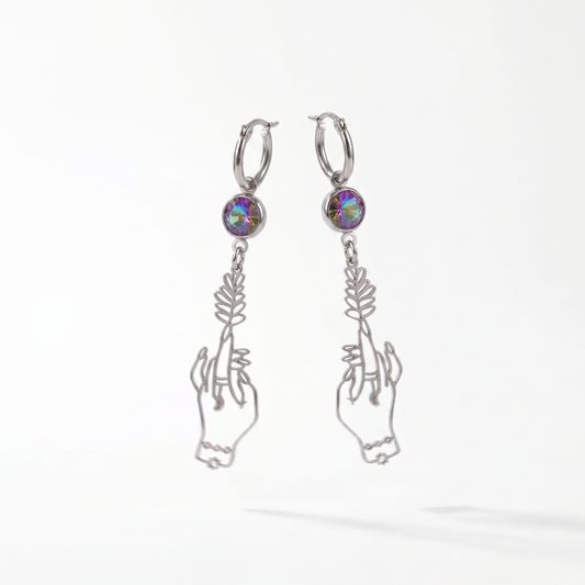 Witch hands earrings with colorful rhinestones
