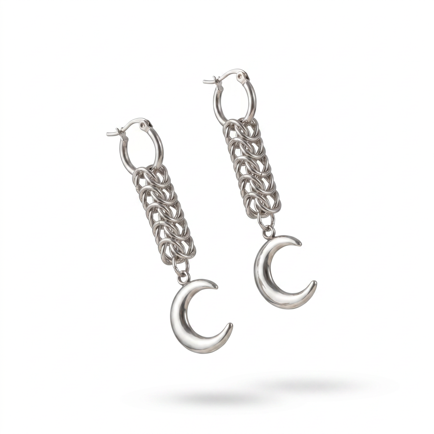 Crescent Moon box chain chainmail earrings Baguette Magick