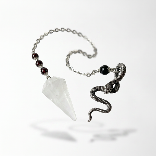 Quartz, garnet and obsidian snake dowsing pendulum