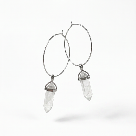 Quartz hoop earrings boho and witchy jewelry