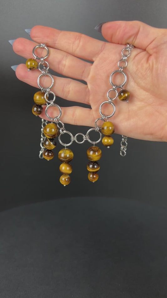 Tiger eye bubble necklace, chunky chain