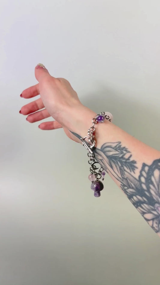 Love and mushrooms bracelet, Amethyst and Rose Quartz