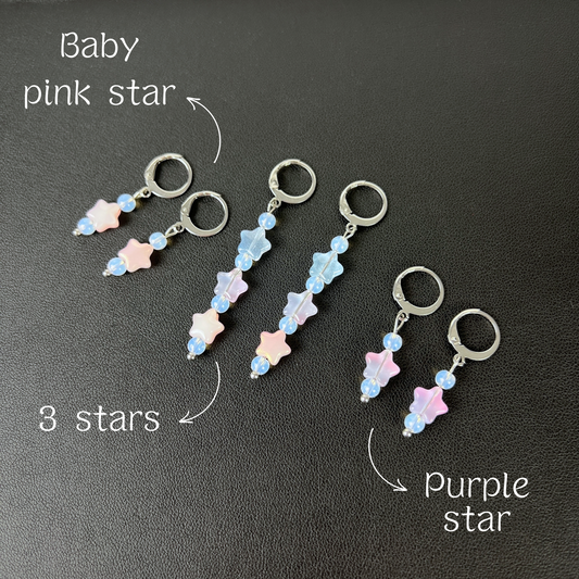 Pastel stars earrings, sweet and cute jewelry, opalite, acrylic, stainless steel Baguette Magick