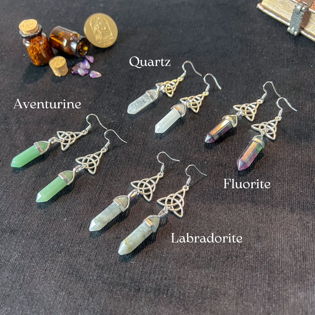 Triquetra and gemstones Celtic earrings Baguette Magick