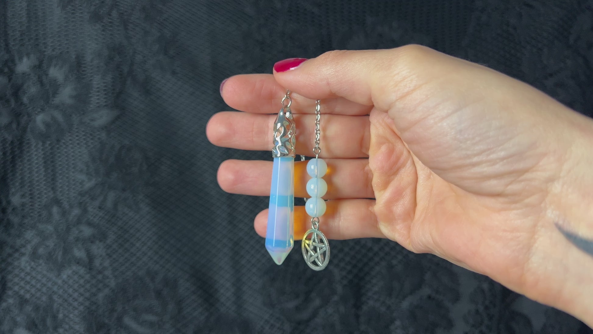 Opalite pendulum pentacle charm divination and dowsing magick tool witchcraft wiccan pendulum
