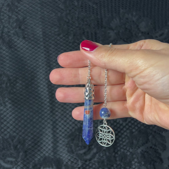 Sodalite gemstone pendulum and mandala charm sodalite crystal pendulum dowsing tool divination tool