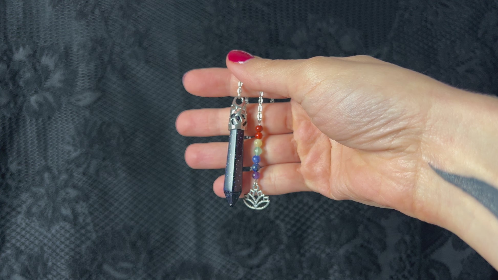 7 chakras crystal pendulum blue sandstone lotus charm dowsing tool divination mindfulness gift baguette magick
