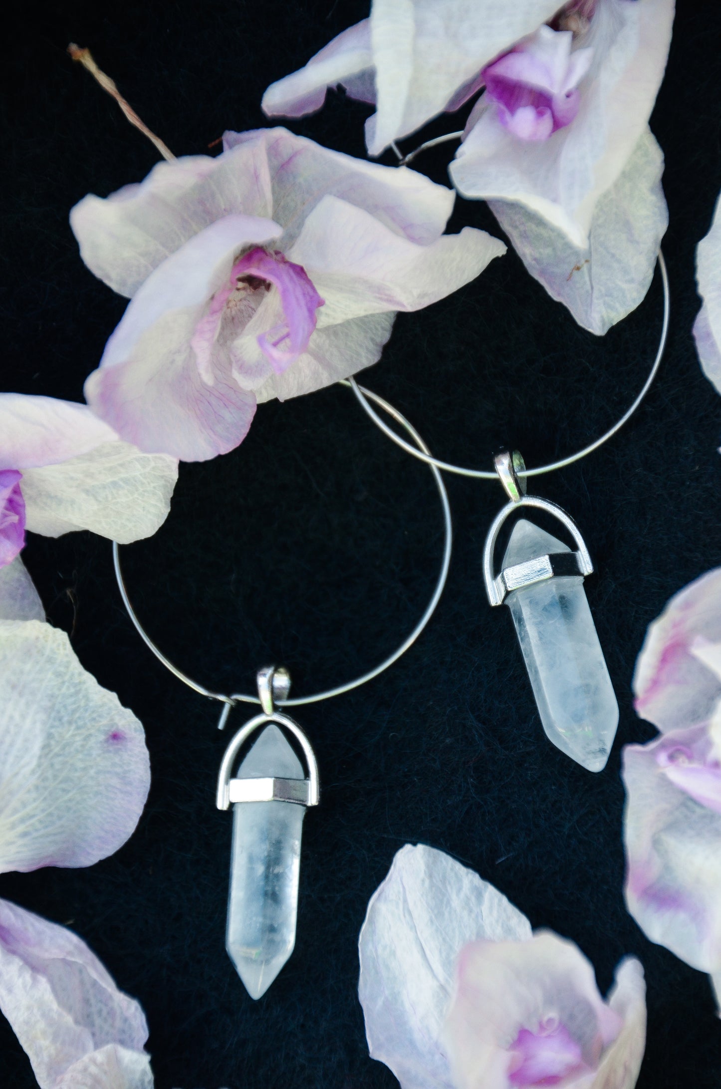 Quartz hoop earrings boho and witchy jewelry