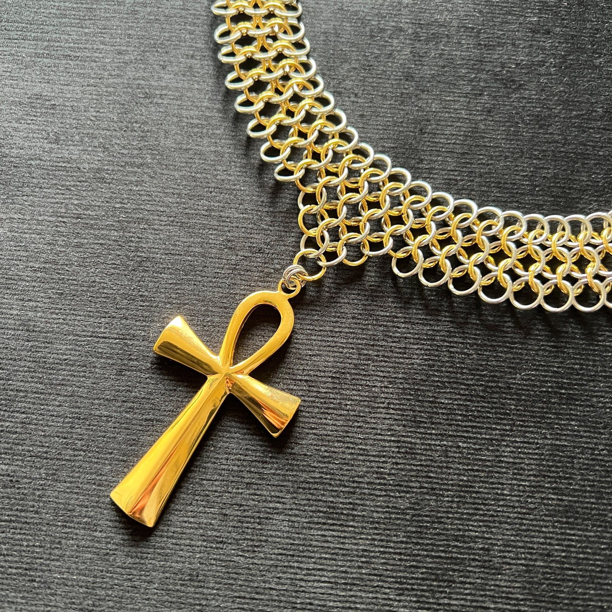 ankh chainmail choker stainless steel 18k gold necklace gothic egyptian occult